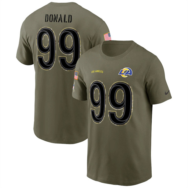 Men's Los Angeles Rams #99 Aaron Donald 2022 Olive Salute to Service T-Shirt