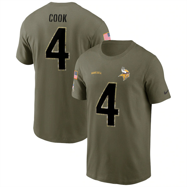 Men's Minnesota Vikings #4 Dalvin Cook 2022 Olive Salute to Service T-Shirt