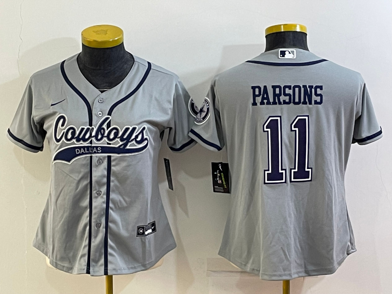 Women's Dallas Cowboys #11 Micah Parsons Grey With Patch Cool Base Stitched Baseball Jersey