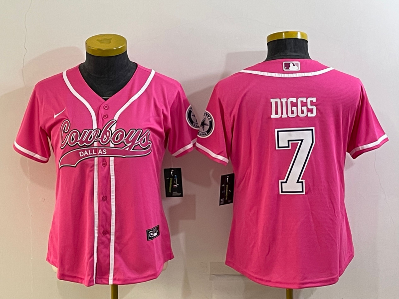 Women's Dallas Cowboys #7 Trevon Diggs Pink With Patch Cool Base Stitched Baseball Jersey