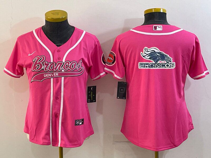 Women's Denver Broncos Pink Team Big Logo With Patch Cool Base Stitched Baseball Jersey