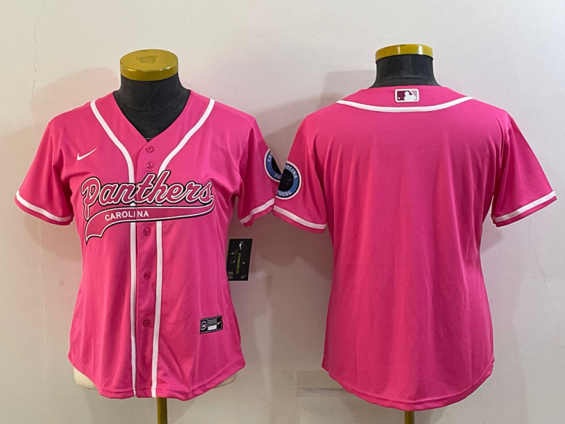 Women's Carolina Panthers Blank Pink With Patch Cool Base Stitched Baseball Jersey