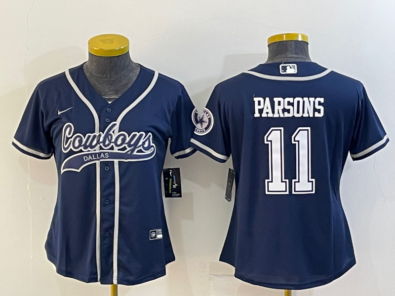 Women's Dallas Cowboys #11 Micah Parsons Navy Blue With Patch Cool Base Stitched Baseball Jersey