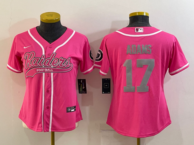 Women's Las Vegas Raiders #17 Davante Adams Pink With Patch Cool Base Stitched Baseball Jersey