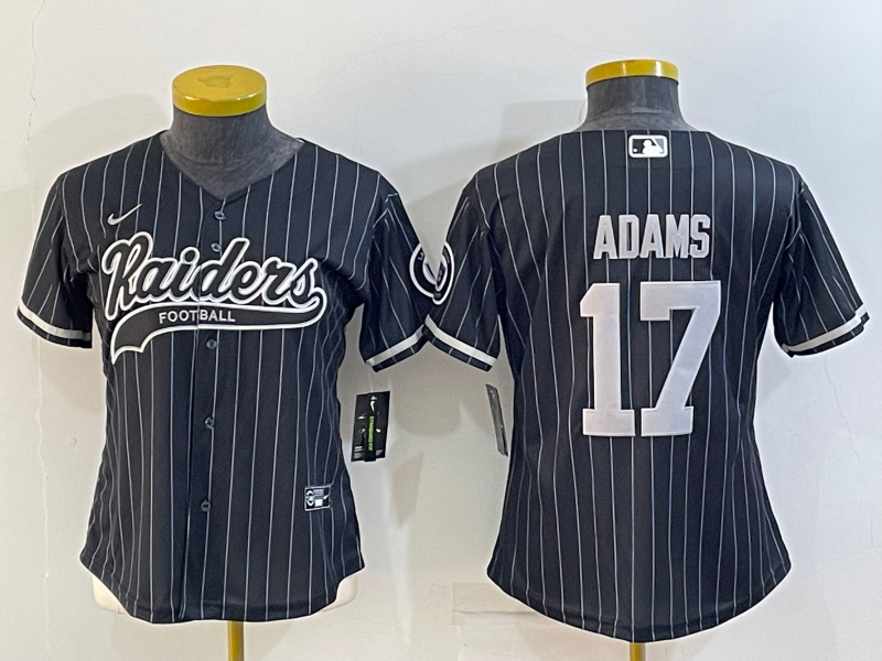 Women's Las Vegas Raiders #17 Davante Adams Black Team Big Logo With Patch Cool Base Stitched Baseball Jersey