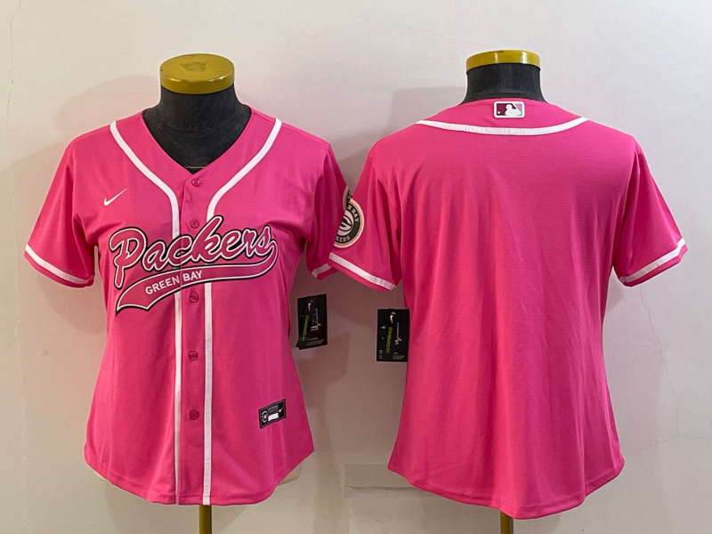 Women's Green Bay Packers Blank Pink With Patch Cool Base Stitched Baseball Jersey