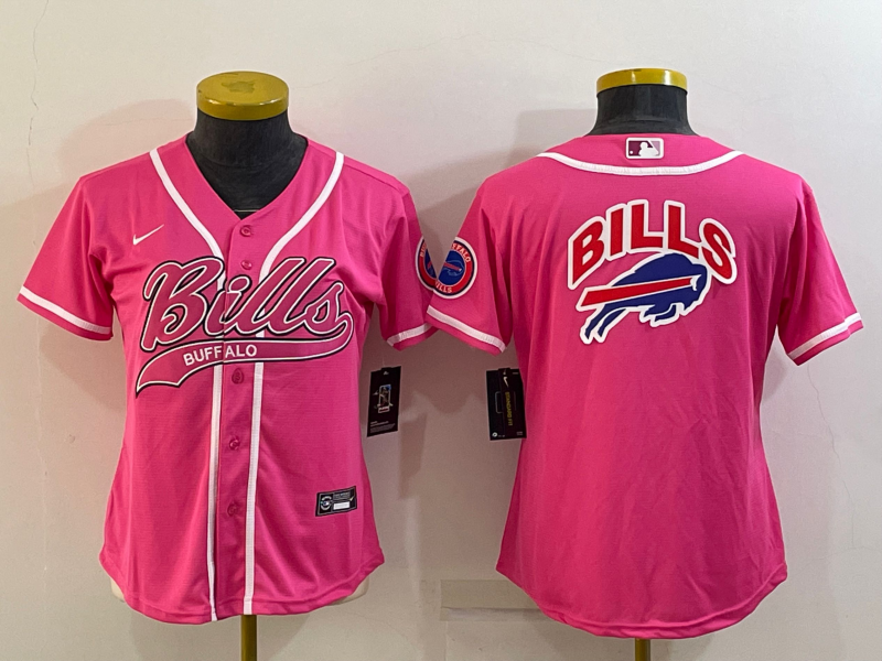 Women's Buffalo Bills Pink Team Big Logo With Patch Cool Base Stitched Baseball Jersey