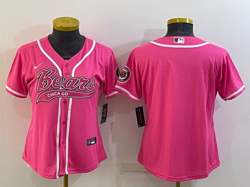 Women's Chicago Bears Blank Pink With Patch Cool Base Stitched Baseball Jersey