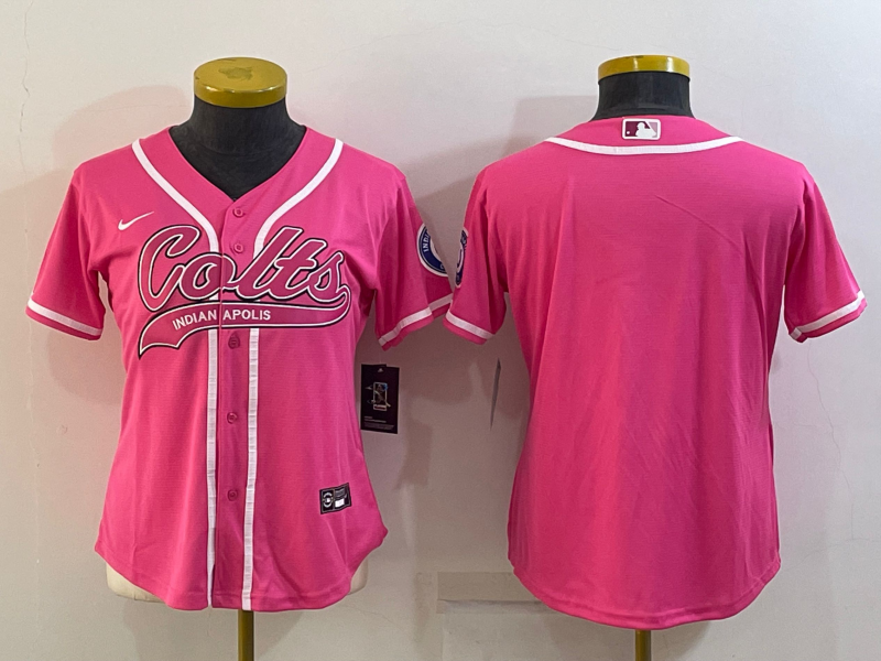 Women's Indianapolis Colts Blank Pink With Patch Cool Base Stitched Baseball Jersey