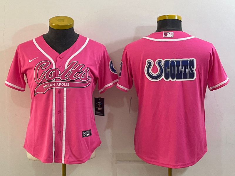 Women's Indianapolis Colts Team Big Logo Pink With Patch Cool Base Stitched Baseball Jersey