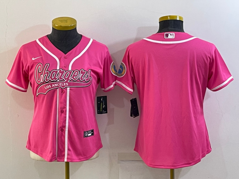 Women's Los Angeles Chargers Blank Pink With Patch Cool Base Stitched Baseball Jersey