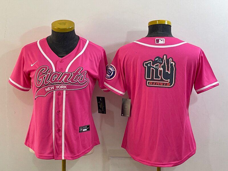 Women's New York Giants Pink Team Big Logo With Patch Cool Base Stitched Baseball Jersey