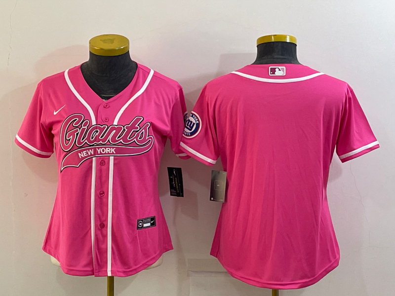 Women's New York Giants Blank Pink With Patch Cool Base Stitched Baseball Jersey