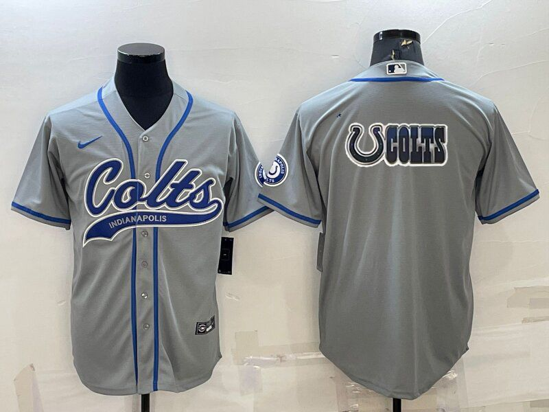 Men's Indianapolis Colts Grey Team Big Logo With Patch Cool Base Stitched Baseball Jersey