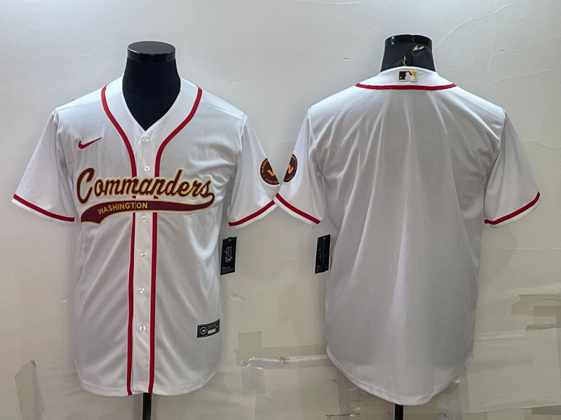 Men's Washington Commanders Blank White With Patch Cool Base Stitched Baseball Jersey