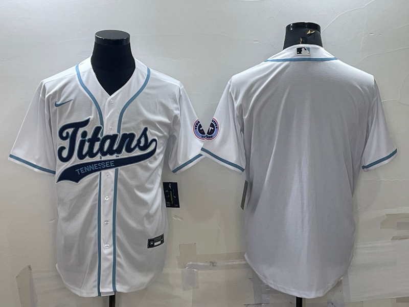 Men's Tennessee Titans Blank White With Patch Cool Base Stitched Baseball Jersey