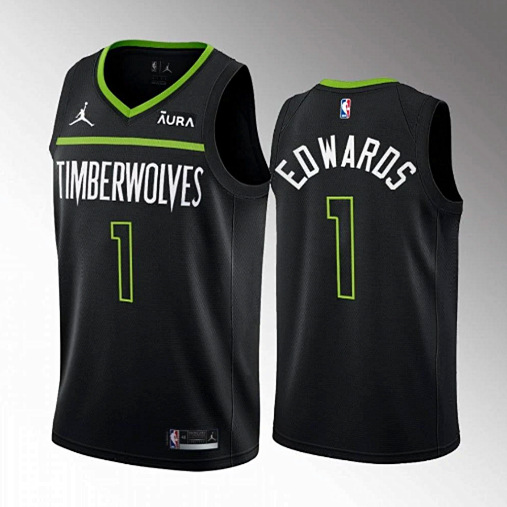 Men's Minnesota Timberwolves #1 Anthony Edwards Black City Stitched Jersey