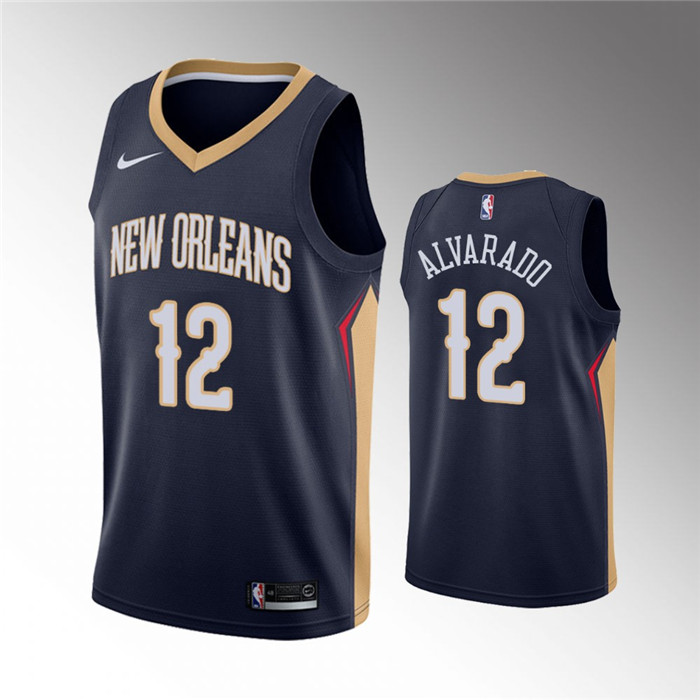 Men's New Orleans Pelicans #12 Jose Alvarado Navy Icon Edition Stitched Jersey