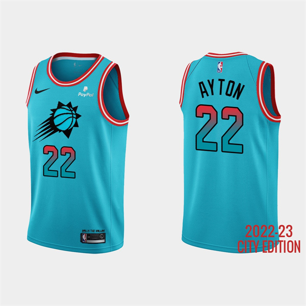 Men's Phoenix Suns #22 Deandre Ayton 2022-23 Blue City Edition Stitched Basketball Jersey