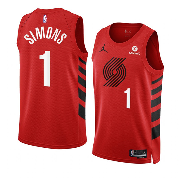 Men's Portland Trail Blazers #1 Anfernee Simons 2022-23 Red Statement Edition Swingman Stitched Basketball Jersey