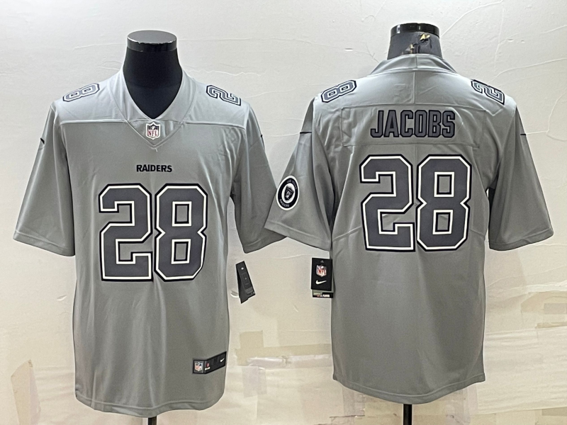 Men's Las Vegas Raiders #28 Josh Jacobs With Patch Grey Atmosphere Fashion Stitched Jersey