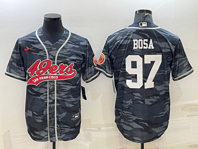 Men's San Francisco 49ers #97 Nike Bosa White Name Grey Camo With Patch Cool Base Stitched Baseball Jersey