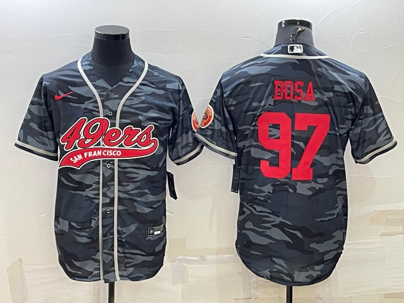 Men's San Francisco 49ers #97 Nike Bosa Grey Camo With Patch Cool Base Stitched Baseball Jersey