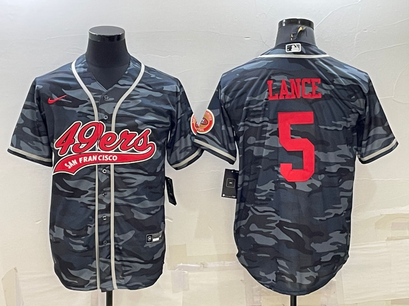 Men's San Francisco 49ers #5 Trey Lance Grey Camo With Patch Cool Base Stitched Baseball Jersey