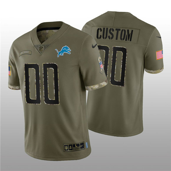 Men's Detroit Lions ACTIVE PLAYER Custom 2022 Olive Salute To Service Limited Stitched Jersey