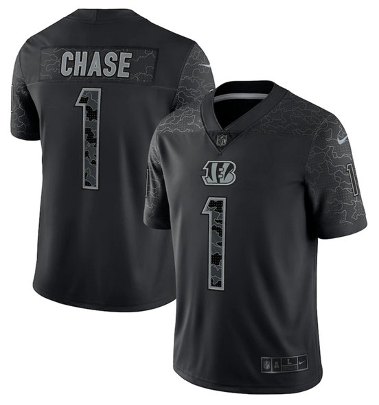 Men's Cincinnati Bengals #1 Ja'Marr Chase Reflective Limited Stitched Jersey