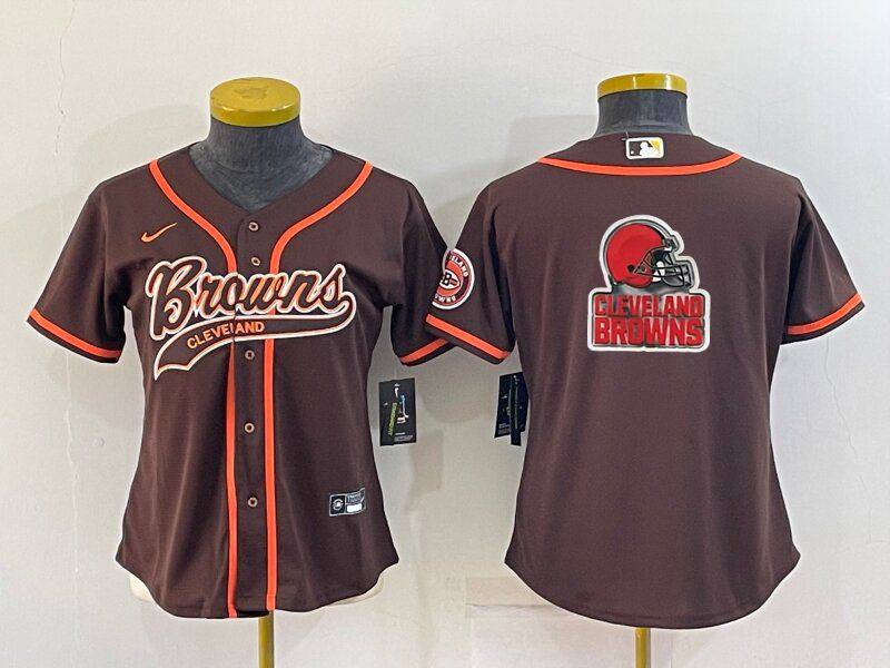 Women's Cleveland Browns Brown Team Big Logo With Patch Cool Base Stitched Baseball Jersey