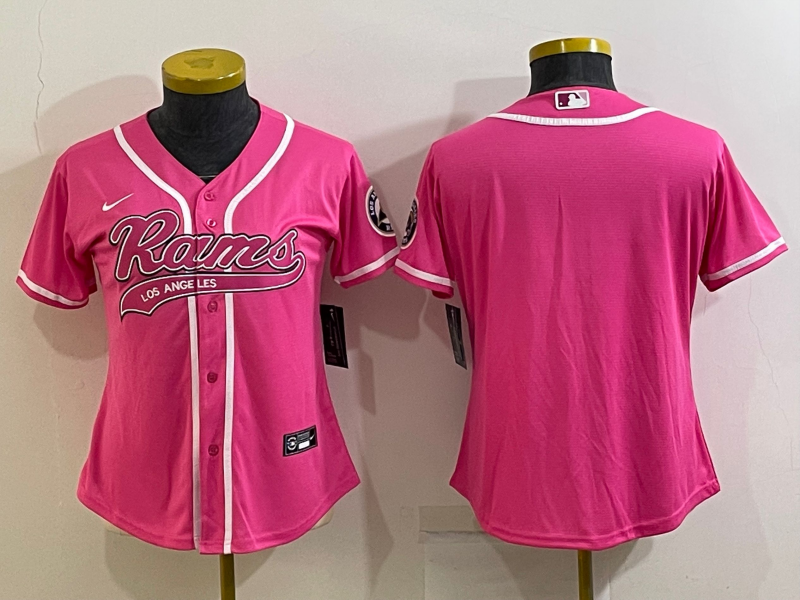 Women's Los Angeles Rams Blank Pink With Patch Cool Base Stitched Baseball Jersey