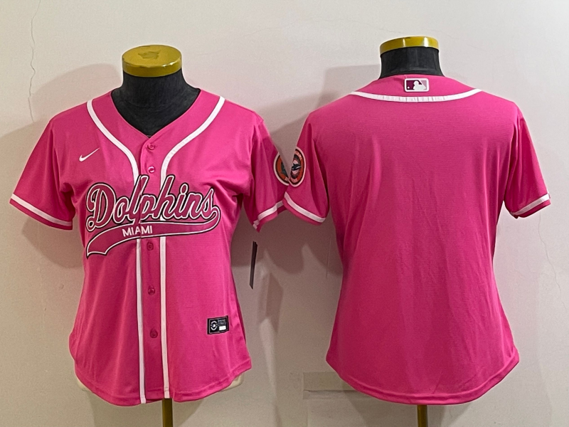 Women's Miami Dolphins Blank Pink With Patch Cool Base Stitched Baseball Jersey