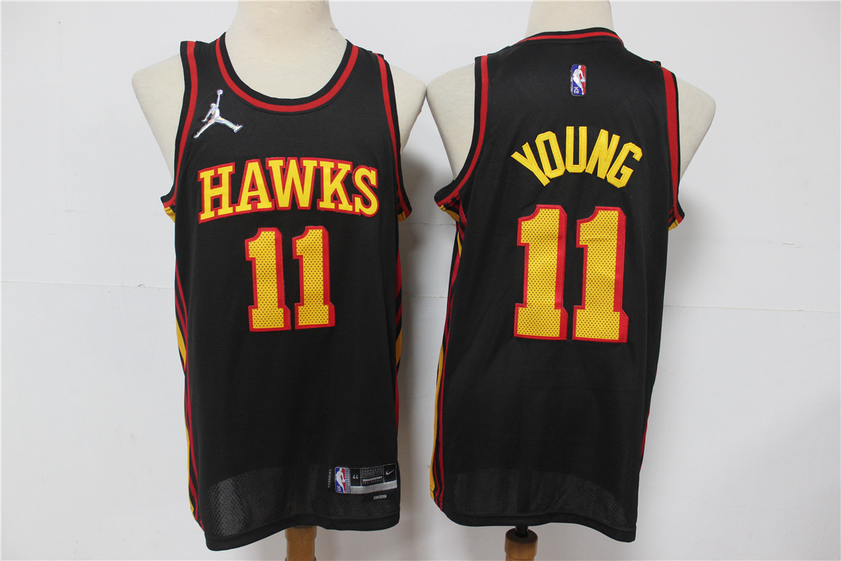 Men's Atlanta Hawks #11 Trae Young Black Jordan 75th Anniversary Diamond 2021 Stitched Jersey