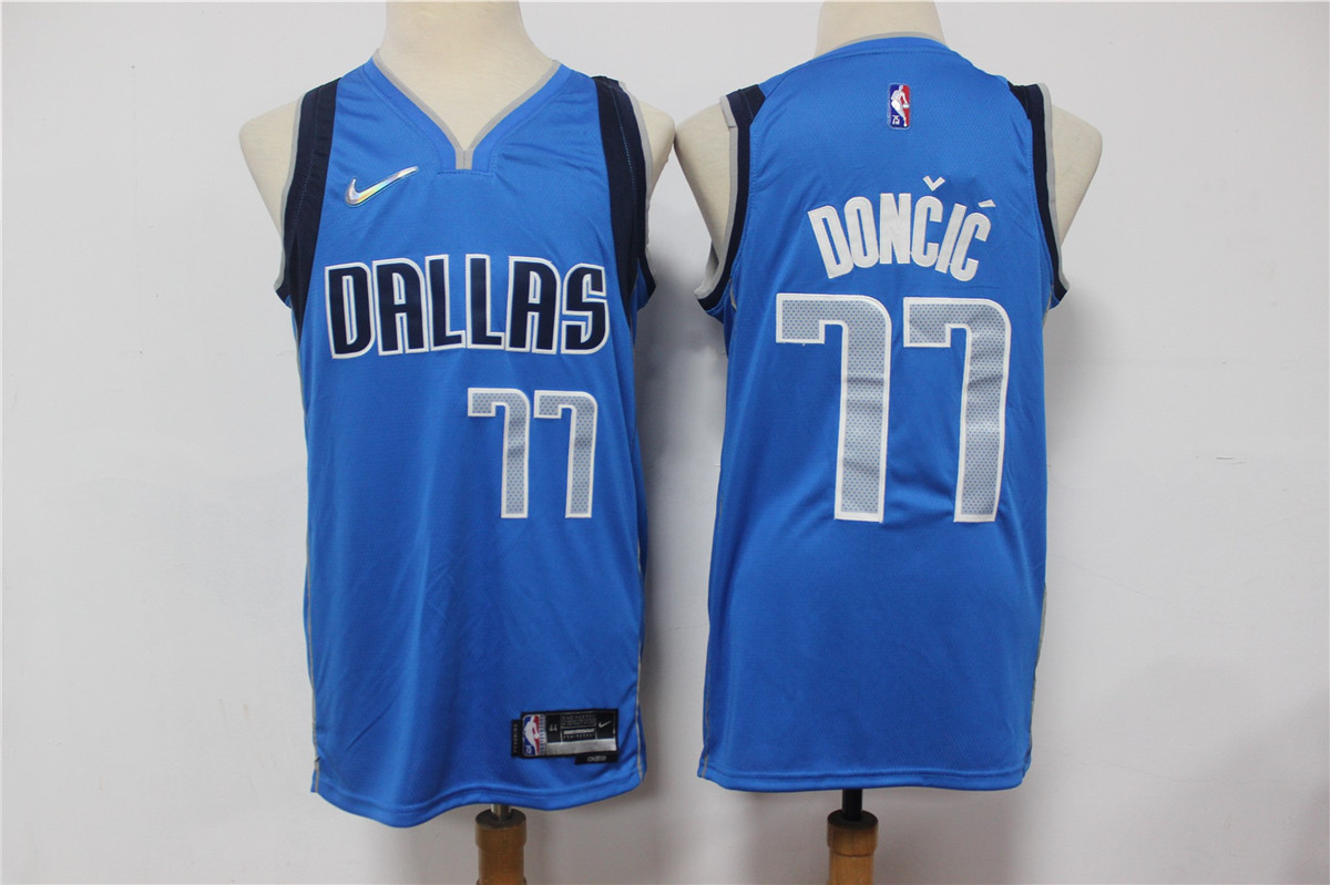 Men's Dallas Mavericks #77 Luka Doncic 75th Anniversary Diamond Blue 2021 Stitched Jersey