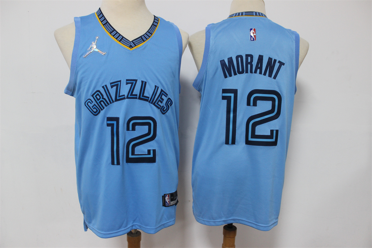 Men's Memphis Grizzlies #12 Ja Morant Blue Jordan 75th Anniversary Diamond 2021 Stitched Jersey