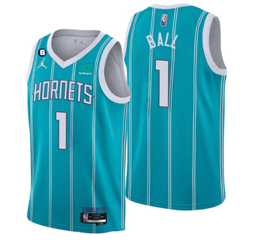 Men's Charlotte Hornets #1 LaMelo Ball 2022-23 Icon Edition No.6 Patch Stitched Basketball Jersey