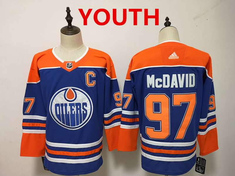 Youth Edmonton Oilers #97 Connor McDavid Royal Blue With Orange Home Hockey Stitched NHL Jersey