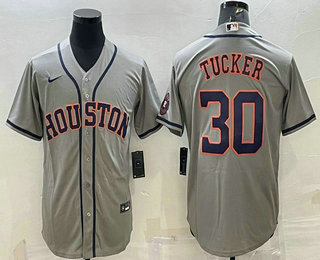 Men's Houston Astros #30 Kyle Tucker Grey With Patch Stitched MLB Cool Base Nike Jersey