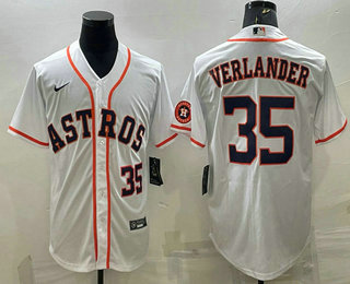 Men's Houston Astros #35 Justin Verlander Number White With Patch Stitched MLB Cool Base Nike Jersey