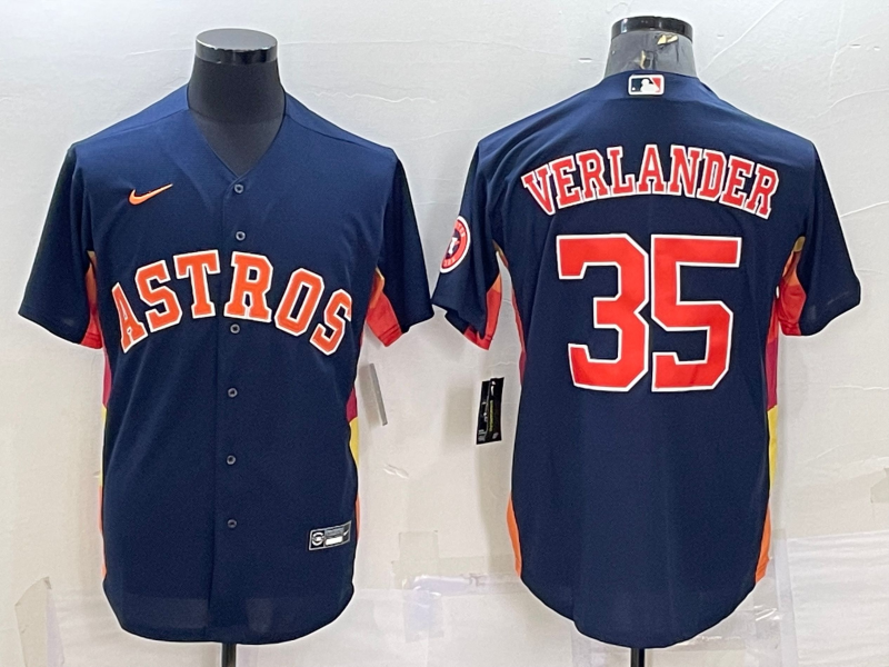 Men's Houston Astros #35 Justin Verlander Navy Blue With Patch Stitched MLB Cool Base Nike Jersey