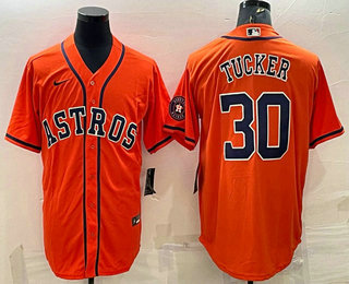 Men's Houston Astros #30 Kyle Tucker Orange With Patch Stitched MLB Cool Base Nike Jersey