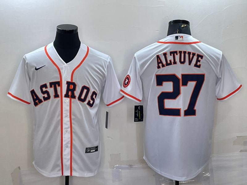 Men's Houston Astros #27 Jose Altuve White With Patch Stitched MLB Cool Base Nike Jersey