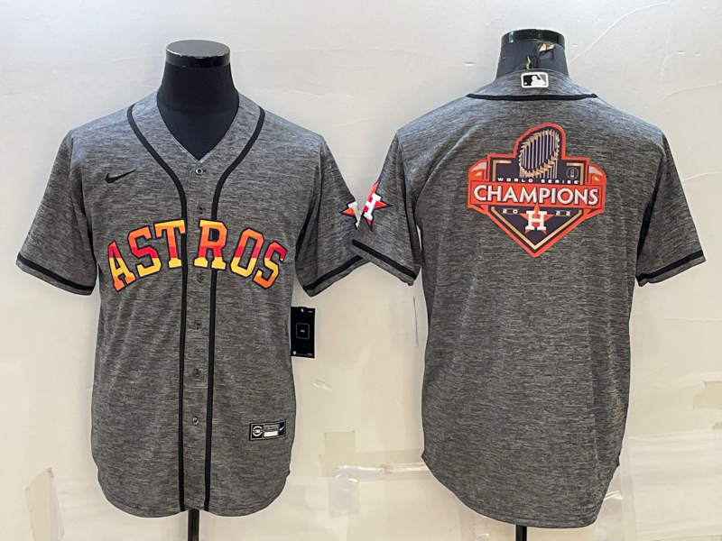 Men's Houston Astros Grey Gridiron Team Big Logo Cool Base Stitched Baseball Jersey