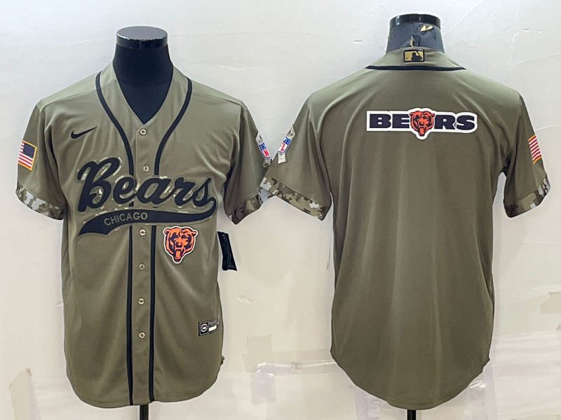 Men's Chicago Bears Olive Salute to Service Team Big Logo Cool Base Stitched Baseball Jersey