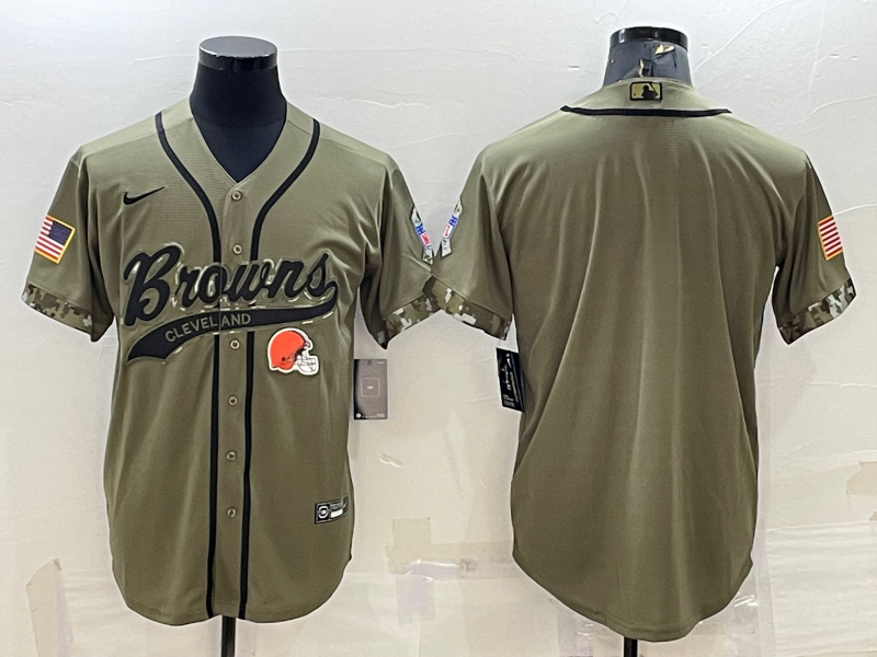 Men's Cleveland Browns Blank Olive 2022 Salute To Service Cool Base Stitched Baseball Jersey