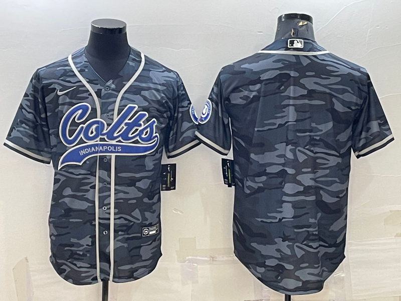 Men's Indianapolis Colts Blank Grey Camo With Patch Cool Base Stitched Baseball Jersey