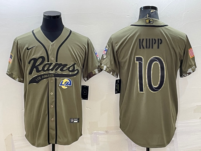 Men's Los Angeles Rams #10 Cooper Kupp Olive 2022 Salute to Service Cool Base Stitched Baseball Jersey