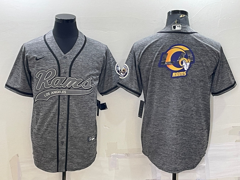 Men's Los Angeles Rams Grey Gridiron Team Big Logo Cool Base Stitched Baseball Jersey