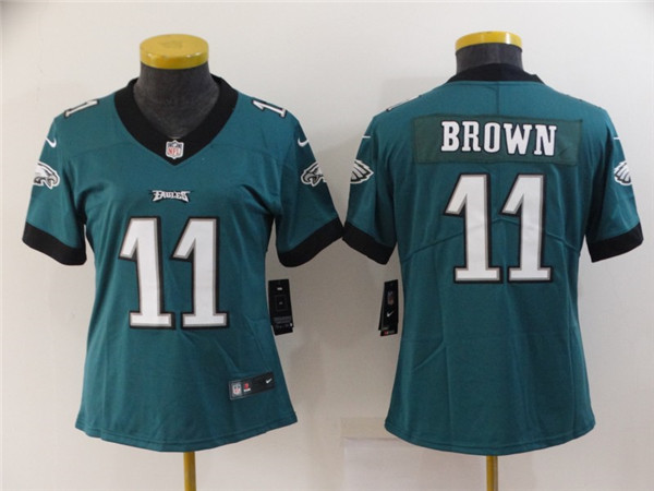 Women's Philadelphia Eagles #11 A. J. Brown Green Vapor Stitched Football Jersey(Run Small)